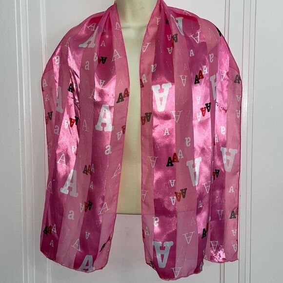 Space Age Inc pink polyester scarf with  letter A all over it - Picture 1 of 5